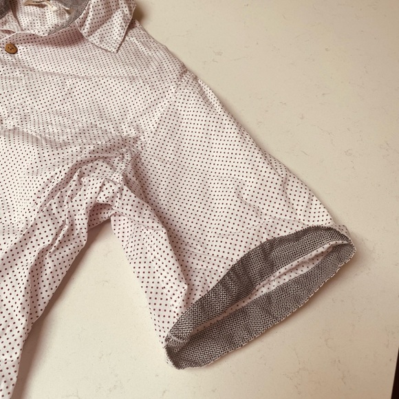 100% Cotton White and Red Casual Button Down Shirt with Classic Dots - Picture 3 of 9